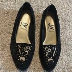 J Renee Gold Leopard Cheetah Black Formal Suede Flats 6.5 Women’s
